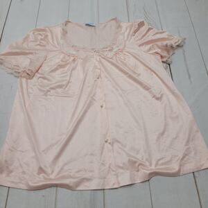 Vintage Lorraine peach pink pearl night shirt top blouse pink USA